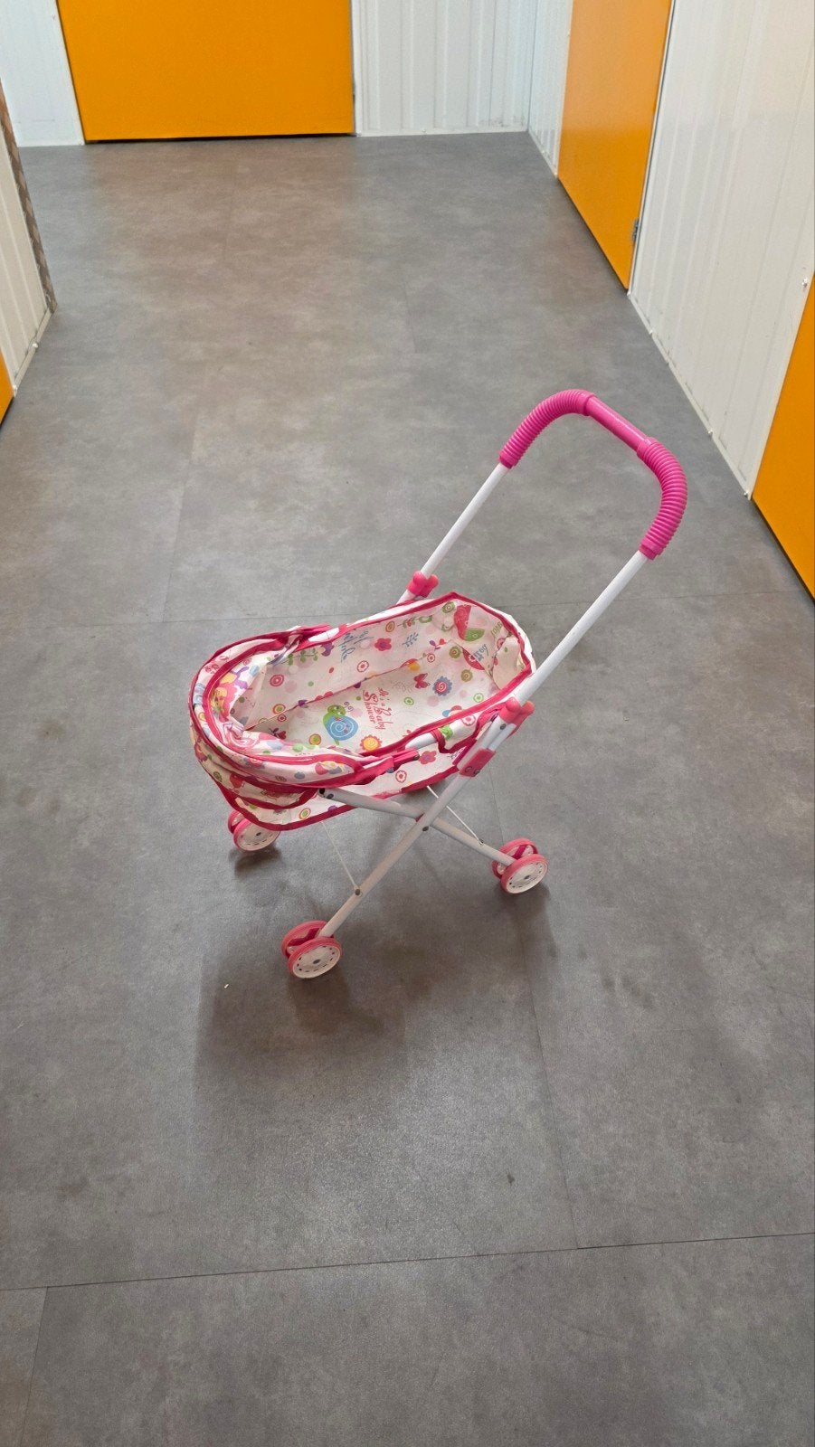 Roze poppenwagen met bloemenprint, Ophalen of Verzenden, Gebruikt, Overige typen