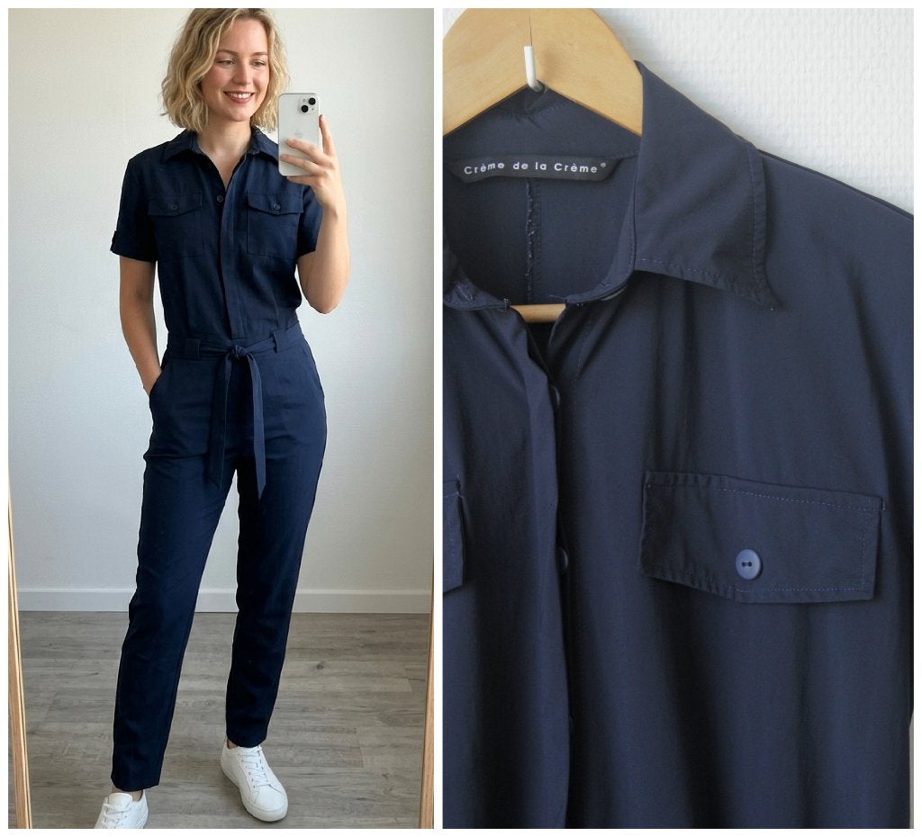 Creme de la creme - travelstof jumpsuit blauw - maat XS, Kleding | Dames, Jumpsuits, Creme de la creme, Zo goed als nieuw, Maat 34 (XS) of kleiner