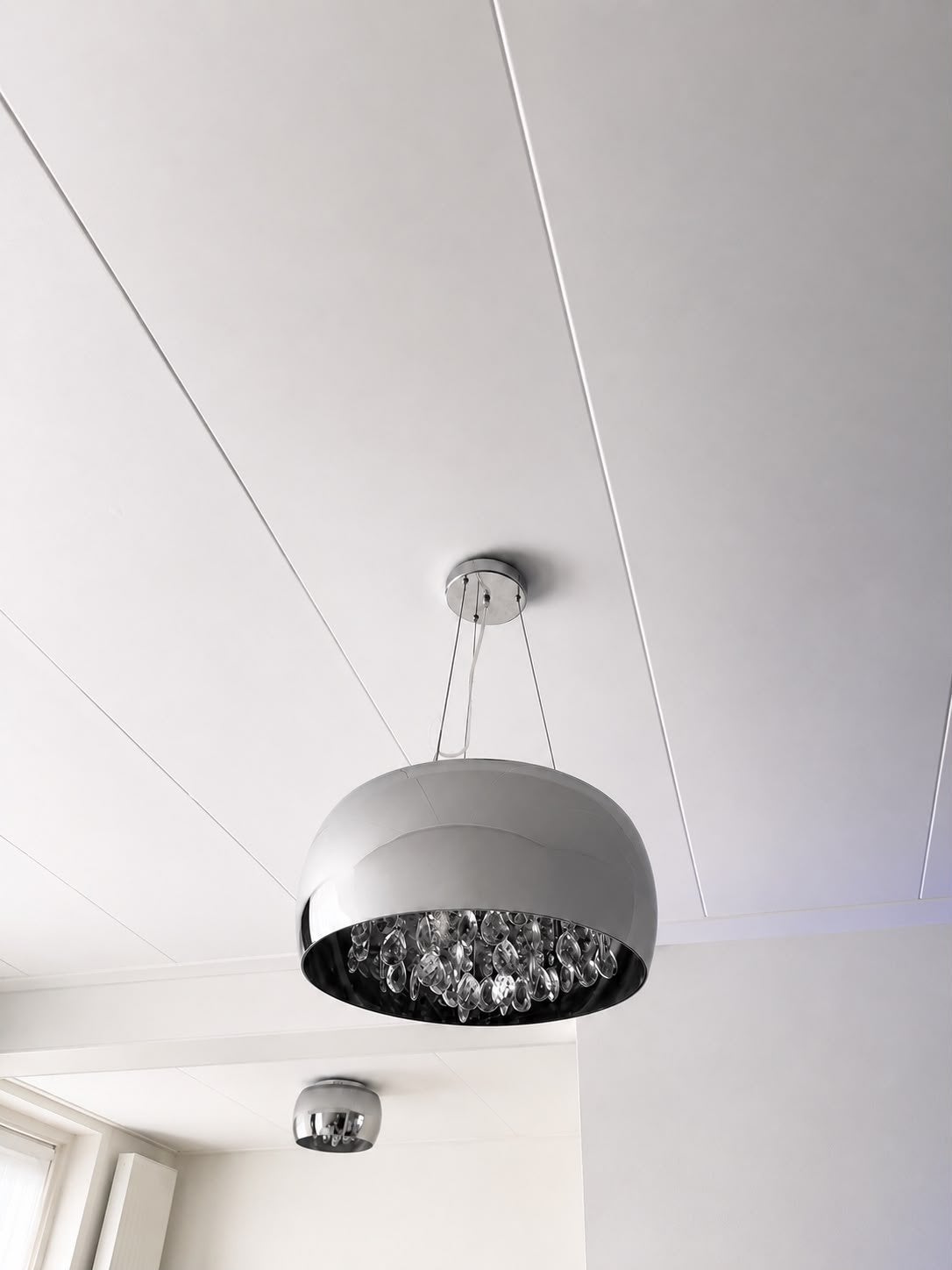 Mooie spiegel hang en plafond lamp lampenset pearl, Ophalen, Zo goed als nieuw, Glas