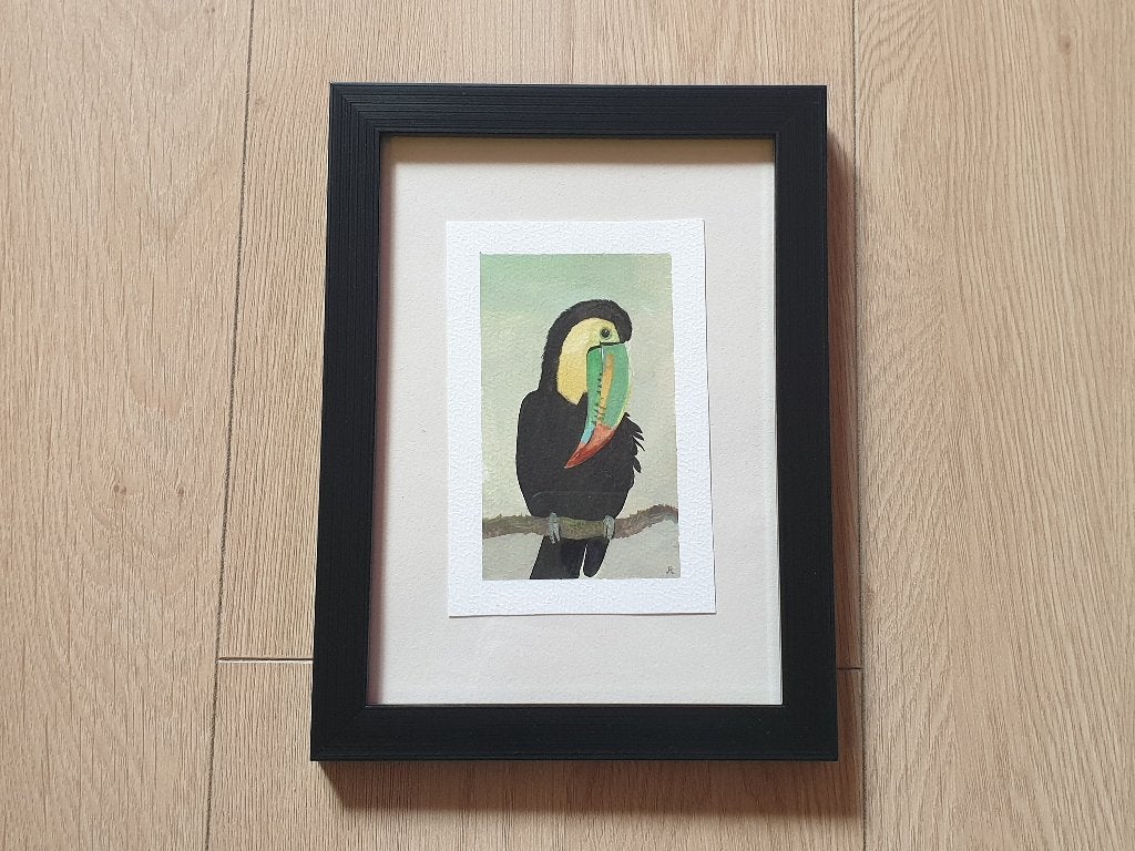 Mini aquarel Toekan schilderijtje 18x13 cm, Ophalen, Minder dan 50 cm, Nieuw, Tekening