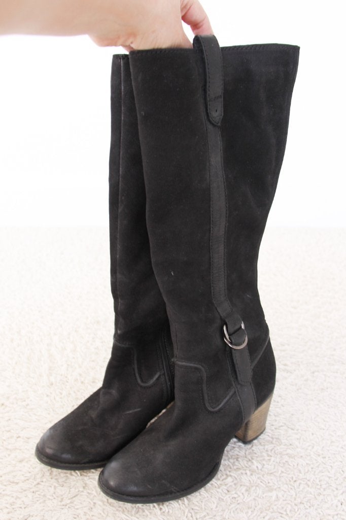 Mooie Suede Bon'a Parte Laarzen (Maat 38) - s11 € 20,-, Hoge laarzen, Zwart, Ophalen of Verzenden, Zo goed als nieuw