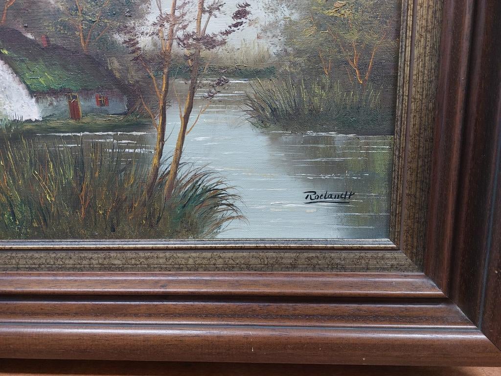 Schilderij Roelandt - Landschap met huisje en water, Antiek en Kunst, Kunst | Schilderijen | Klassiek, Ophalen