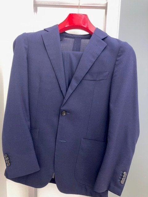 herenkostuum (maat 46 / S), Kleding | Heren, Kostuums en Colberts, Zo goed als nieuw, Maat 46 (S) of kleiner, Blauw, Ophalen of Verzenden