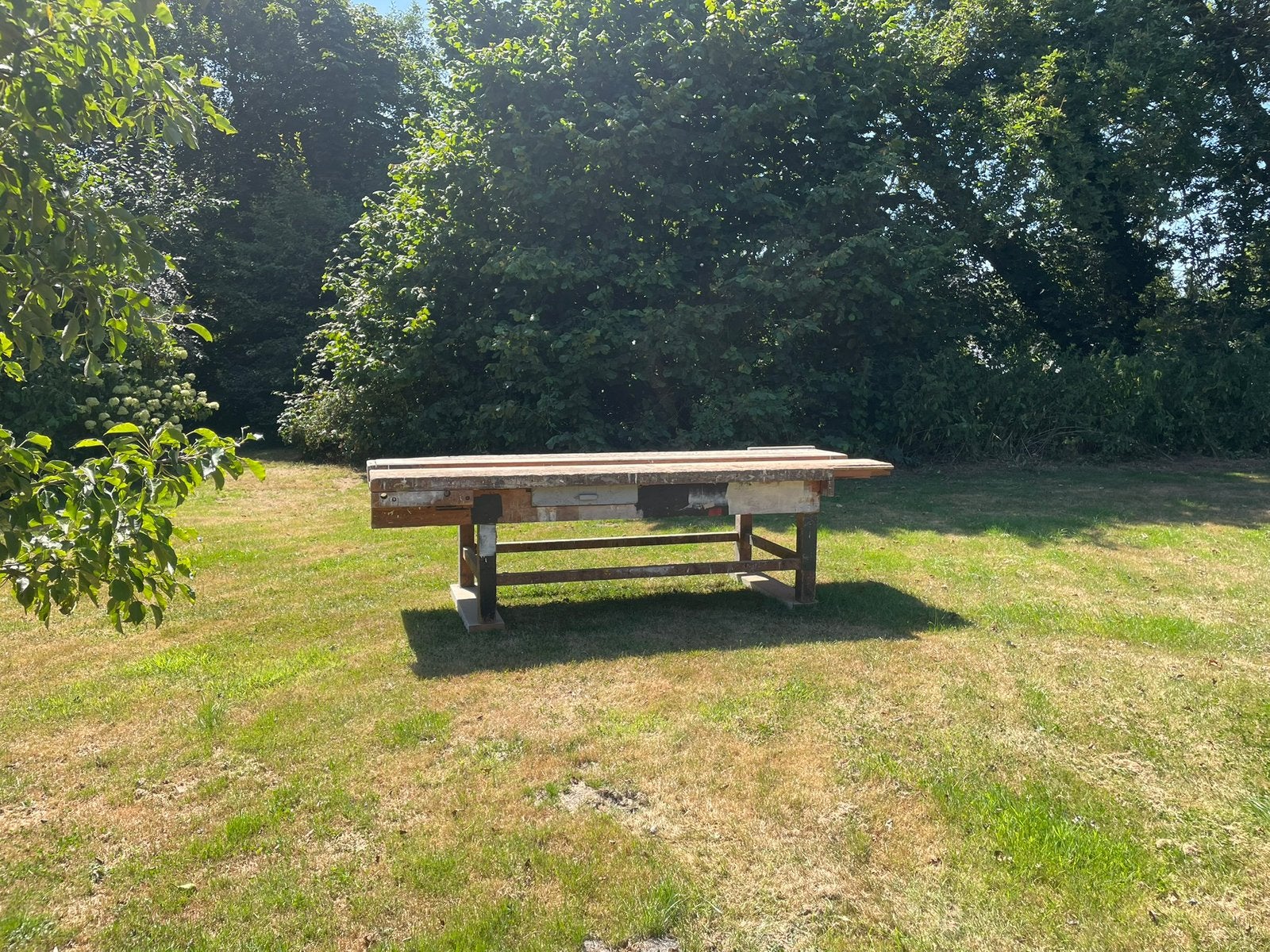 Oude werkbank met karakter, Ophalen, Gebruikt, 120 tot 170 cm, Bankschroef