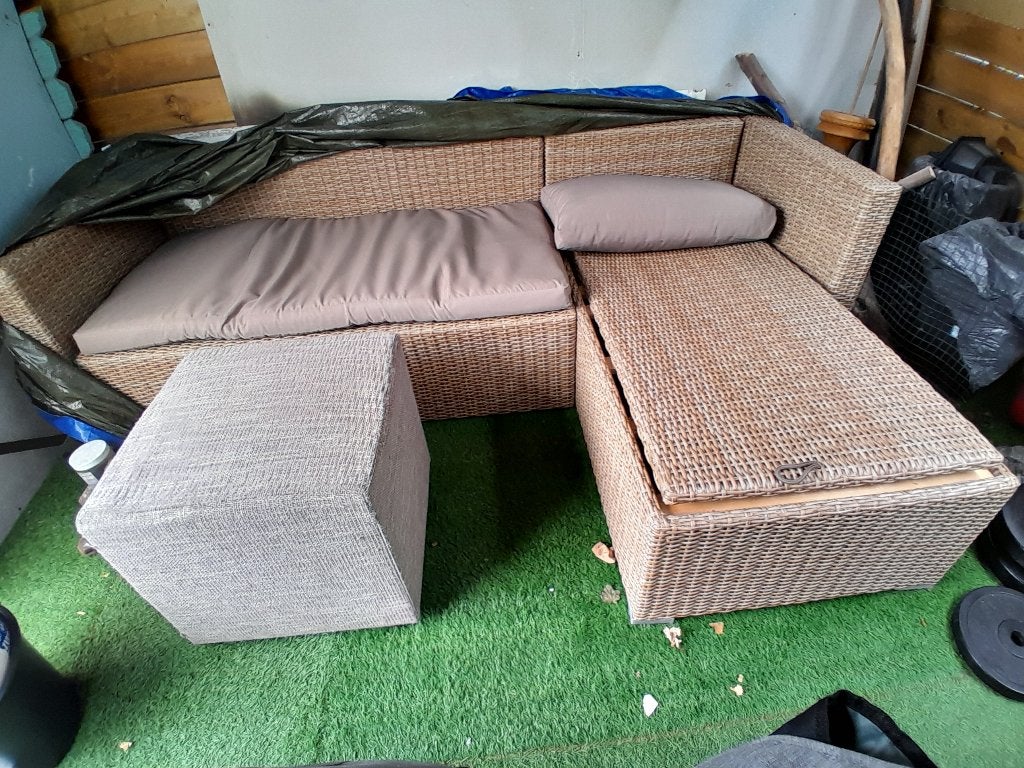 Loungeset | Tuinset met losse poef te koop., Ophalen, Kunststof, Gebruikt, Bank