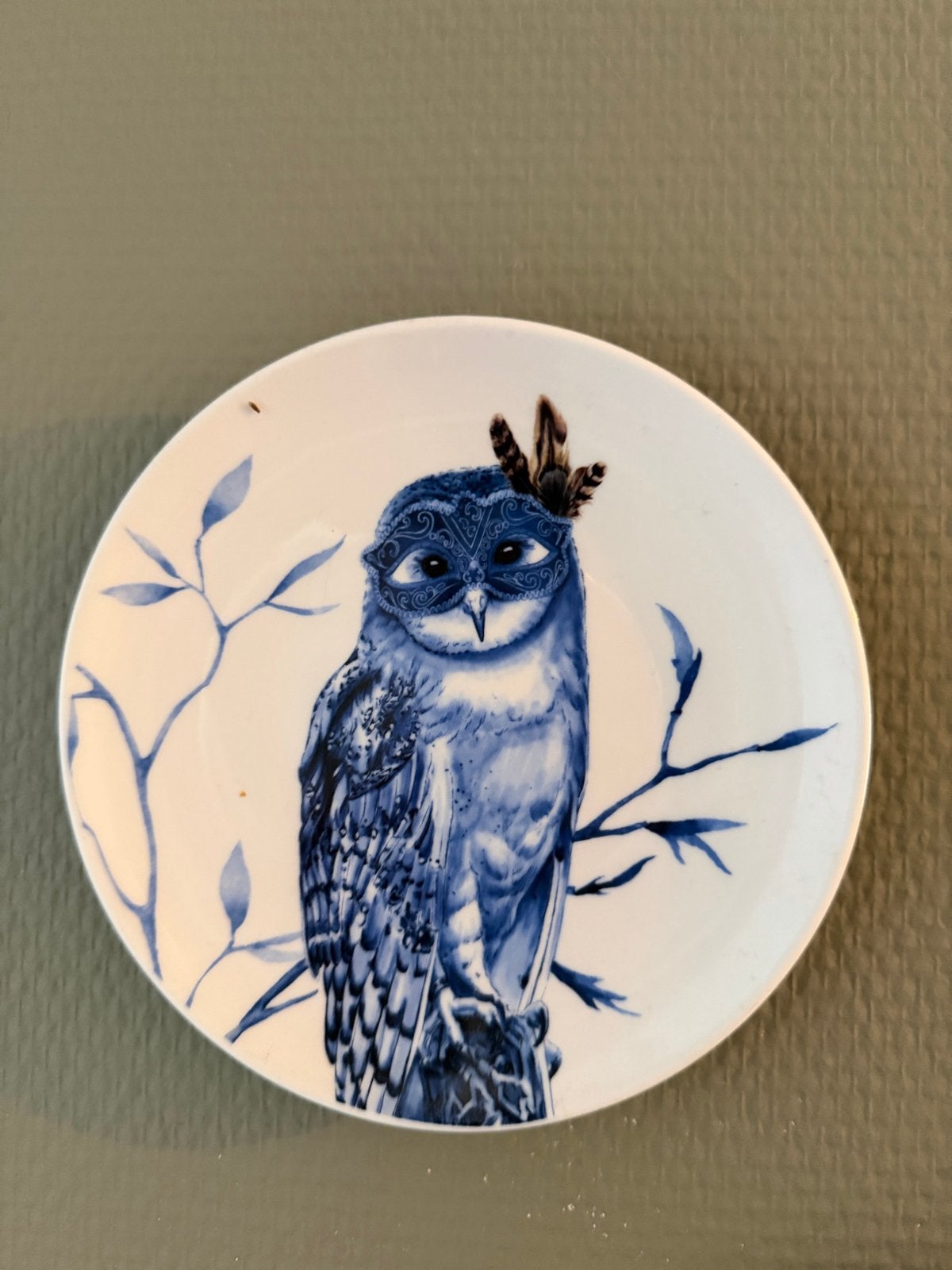 Heinen Delfts Blauw Uil Wandbordje, Antiek en Kunst, Ophalen