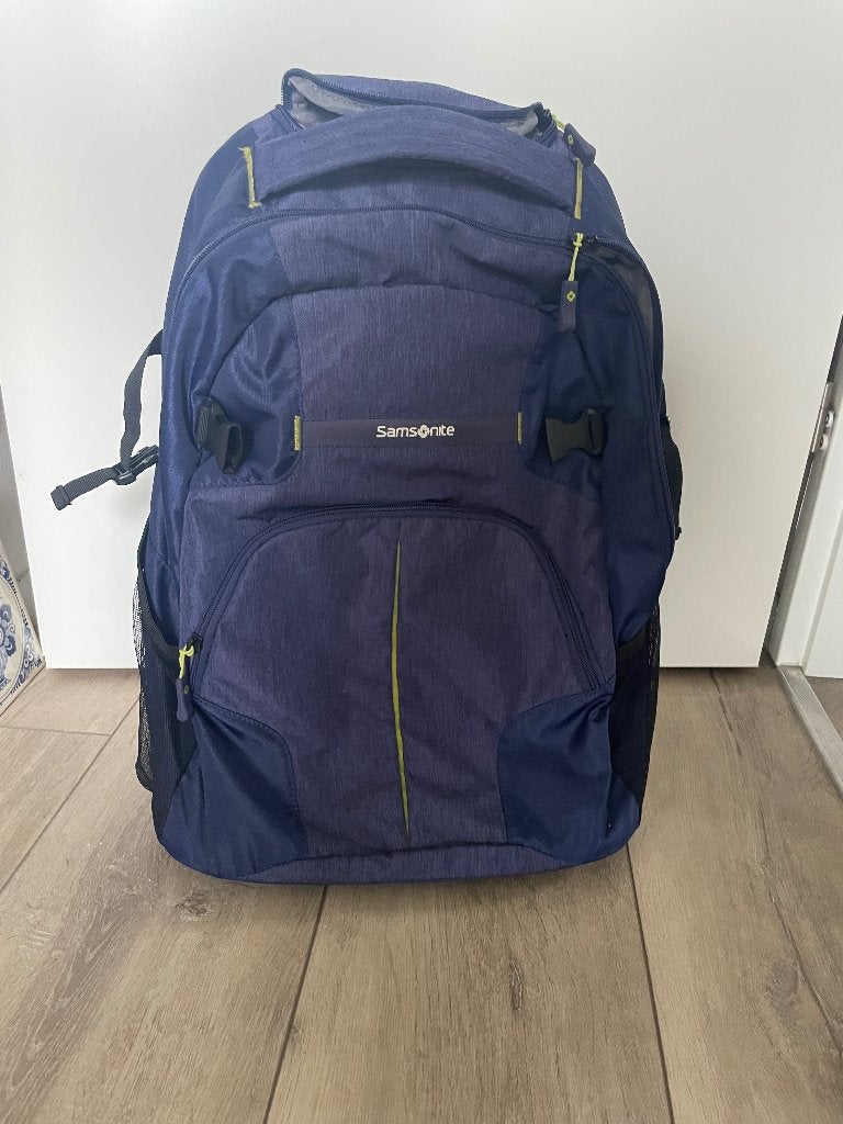 Blauwe Samsonite rugtas / reiskoffer, Ophalen, Overige materialen, Gebruikt, 50 tot 60 cm