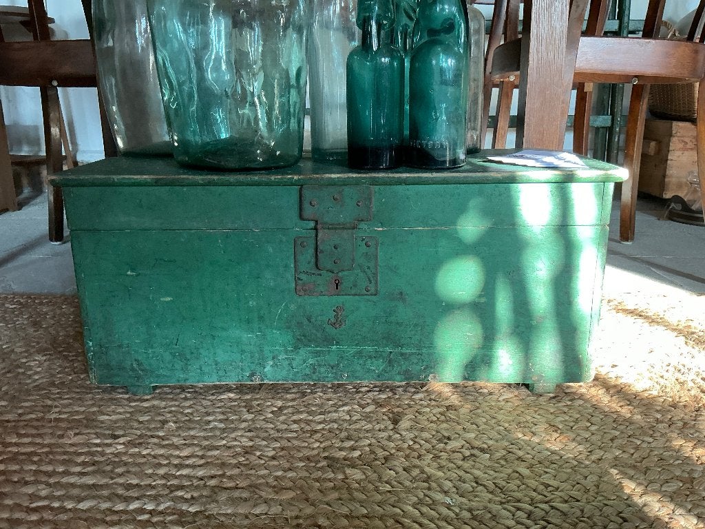 Brocante, houten, groene kist, Huis en Inrichting, Ophalen, Minder dan 50 cm, Gebruikt, 50 tot 100 cm