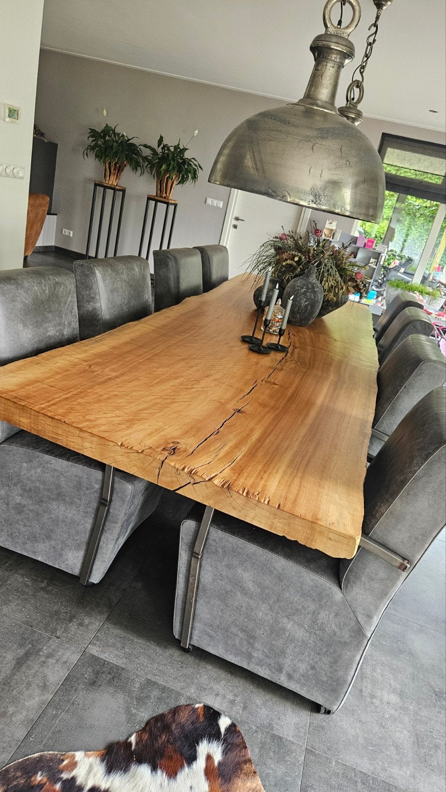 Luxe mooie massief houten boomstamtafel 3,5m, Ophalen, 100 tot 150 cm, 200 cm of meer, Zo goed als nieuw