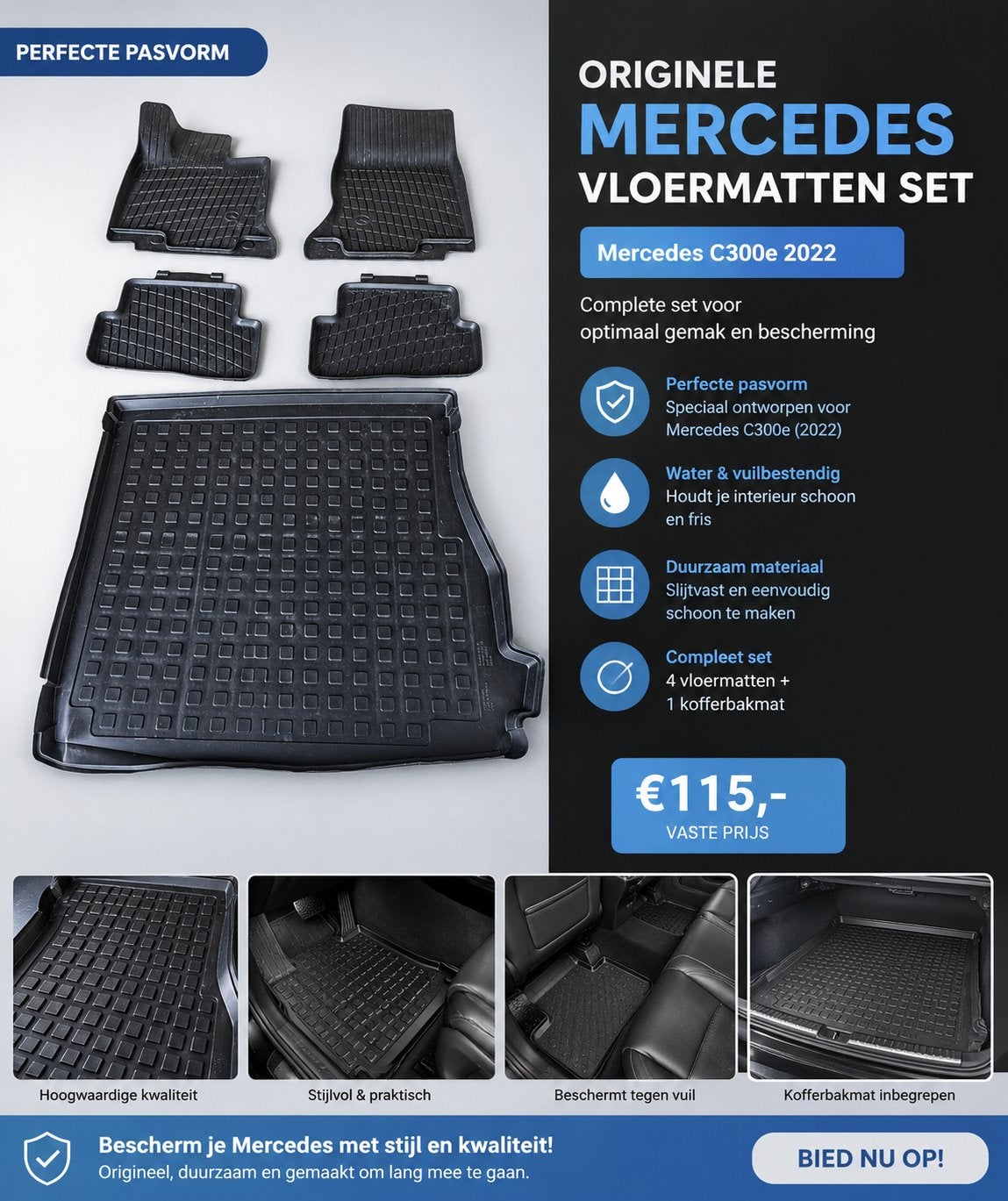 Originele Mercedes C300e 2022 Vloermatten Set, Ophalen of Verzenden, Zo goed als nieuw