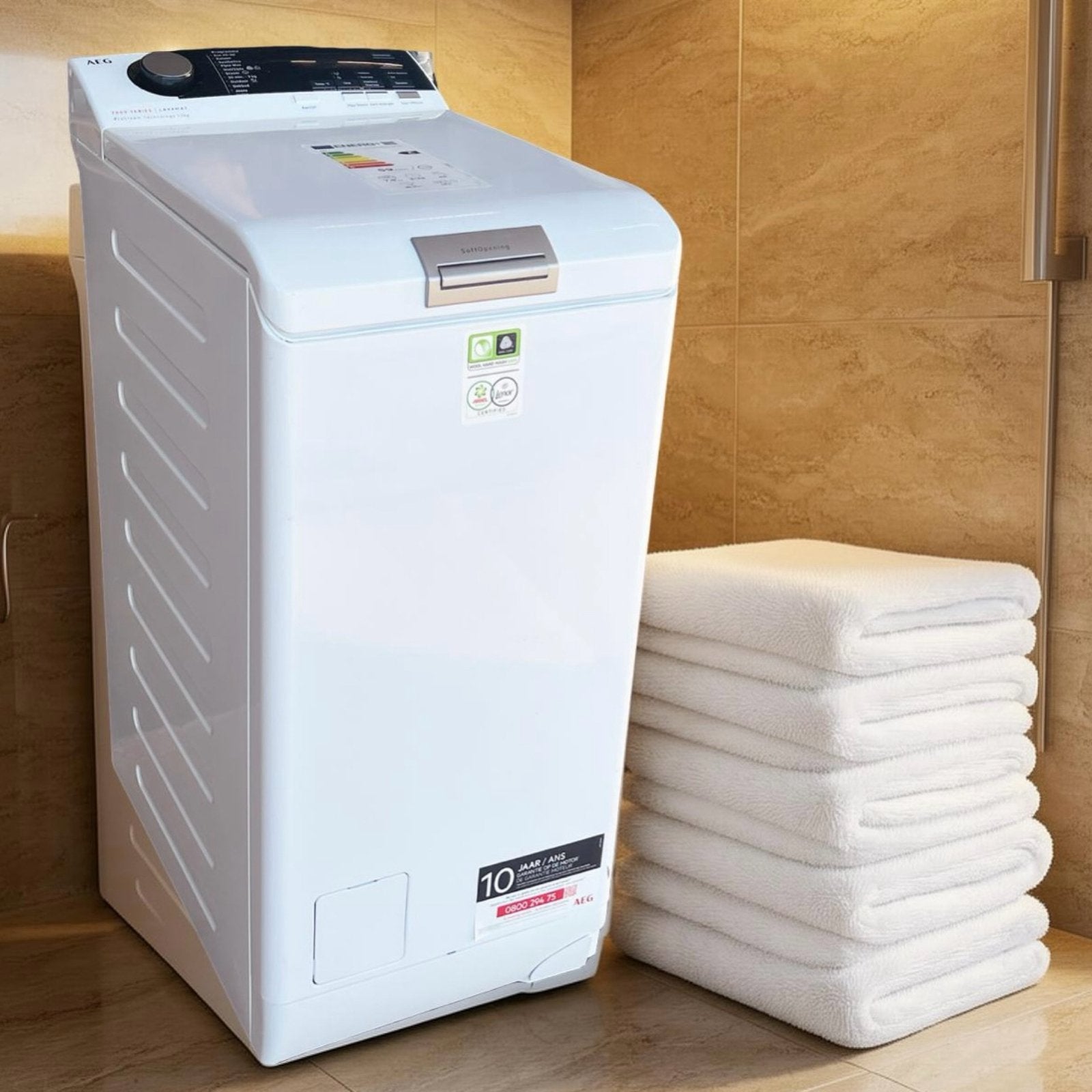 Wasmachine Smal 40cm AEG 7000Series ProSteam Bovenlader, Witgoed en Apparatuur, Wasmachines, Ophalen, 1200 tot 1600 toeren, 85 tot 90 cm