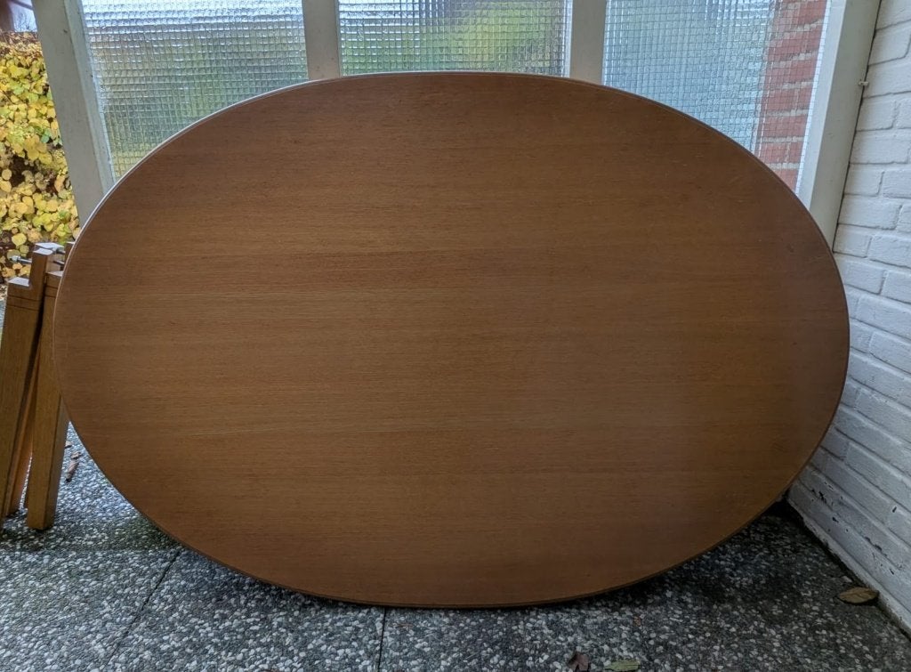 Massief eiken ovale eettafel., Ophalen, Gebruikt, 100 tot 150 cm, Eikenhout