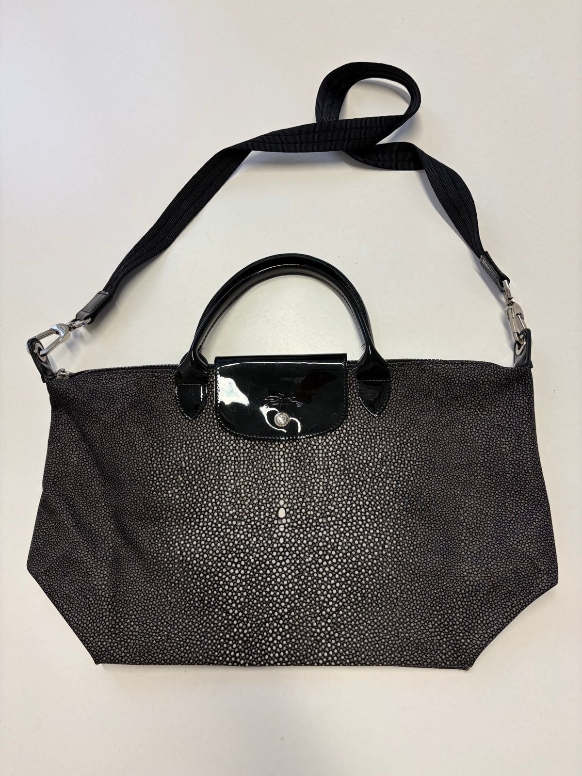 Longchamp Model Depose Print Handtas, Ophalen of Verzenden, Gebruikt, Zwart, Handtas