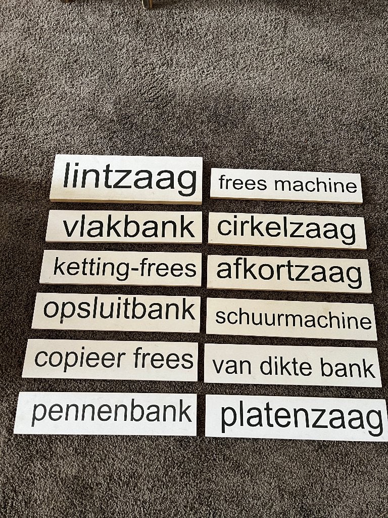 12x belettering naambord bord houtzagerij timmerfabriek, Tekstbord, Ophalen of Verzenden, Gebruikt, Hout