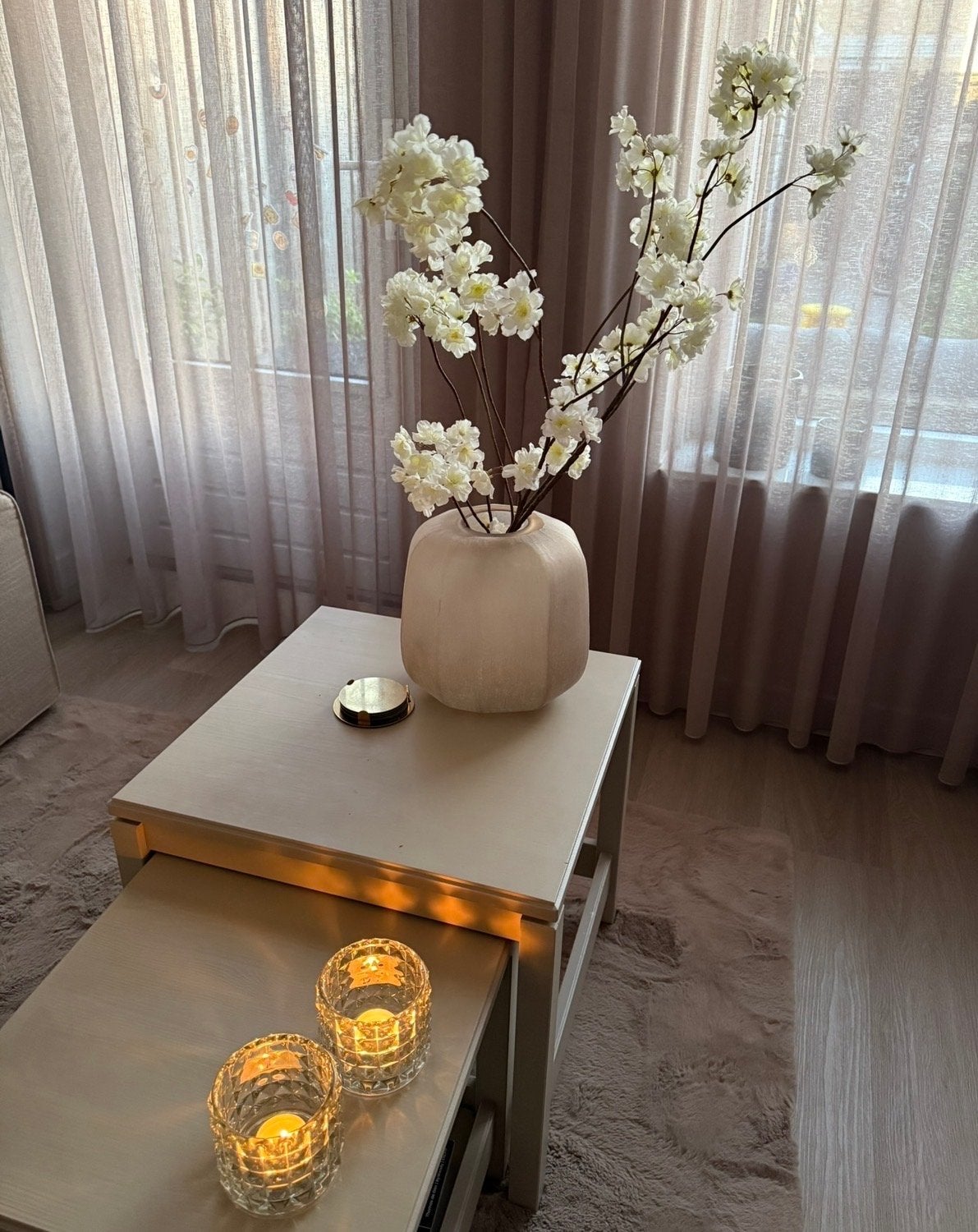 Set van 2 salontafels - grijs/beige, Huis en Inrichting, Tafels | Salontafels, Minder dan 50 cm, 50 tot 100 cm, Ophalen of Verzenden