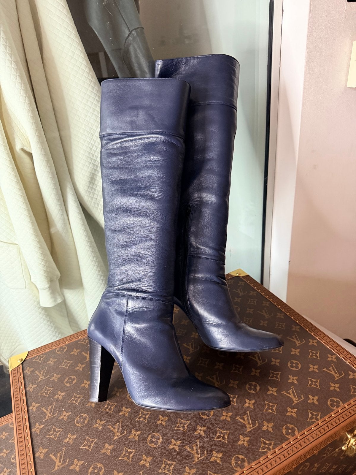 Leren laarzen blauw met hoge hak - Maat 38, Kleding | Dames, Ophalen of Verzenden, Gedragen, Blauw, Hoge laarzen