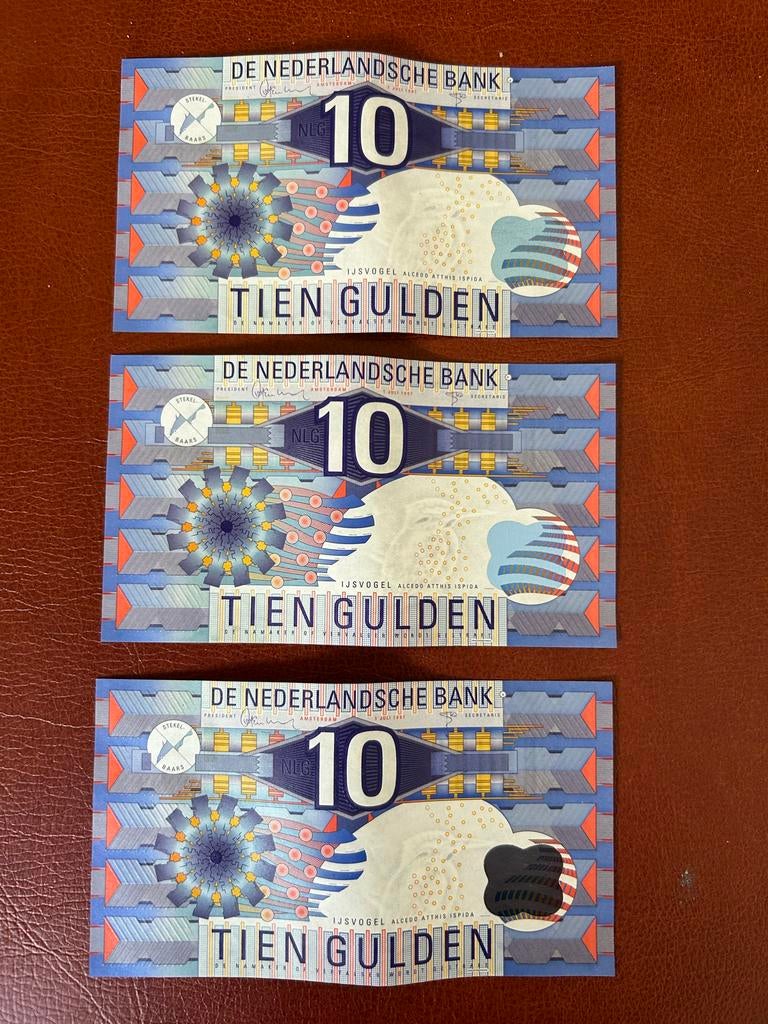 6x 10 Gulden biljetten - IJsvogel - Nederlands bankbiljet, Verzenden, 10 gulden, Setje