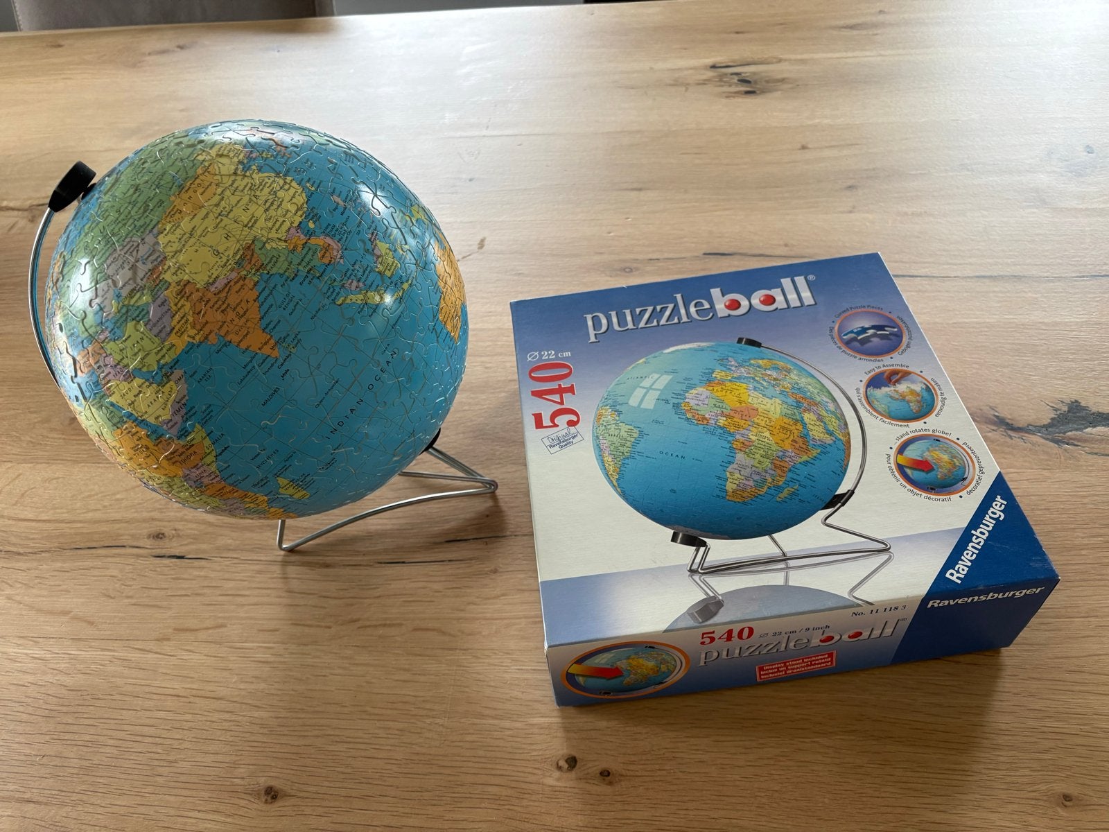 Ravensburger Puzzleball Wereldbol 540 stukjes - Zo goed als, Kunststof, Draaibaar, Ophalen of Verzenden, Zo goed als nieuw