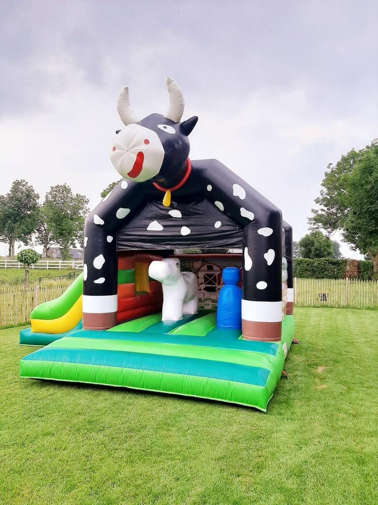 TE HUUR glijbaan koe springkussen €75,-  * mooiweer garantie, Ophalen, Gebruikt, Overige