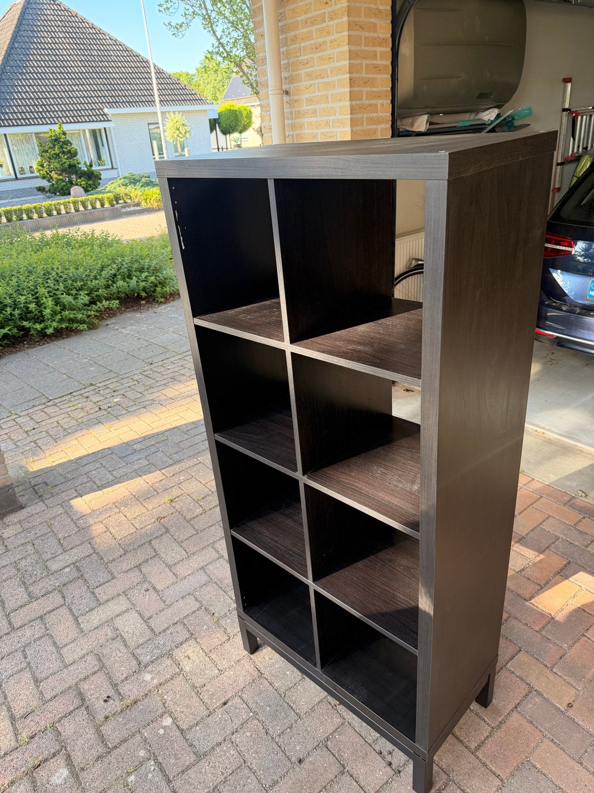 IKEA KALLAX Open kast, zwartbruin, 8 vakken, Ophalen, Met plank(en), Gebruikt, 100 tot 150 cm