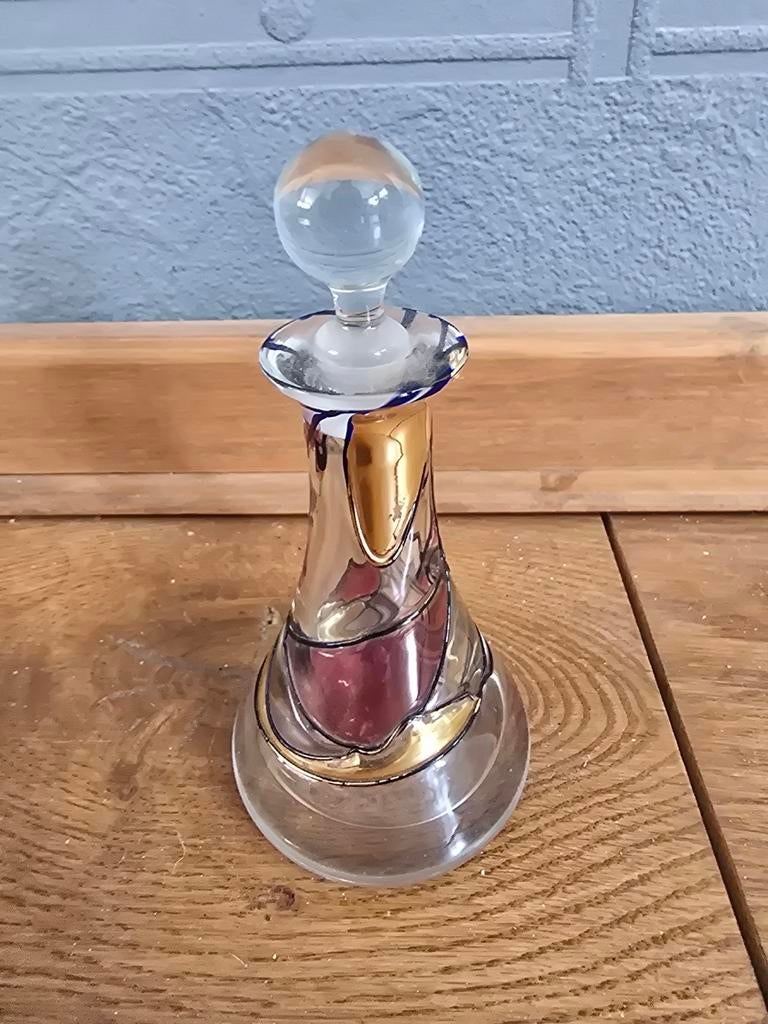 Vintage Glazen Karaf met Gouden en Rode Accent, Antiek en Kunst, Ophalen of Verzenden