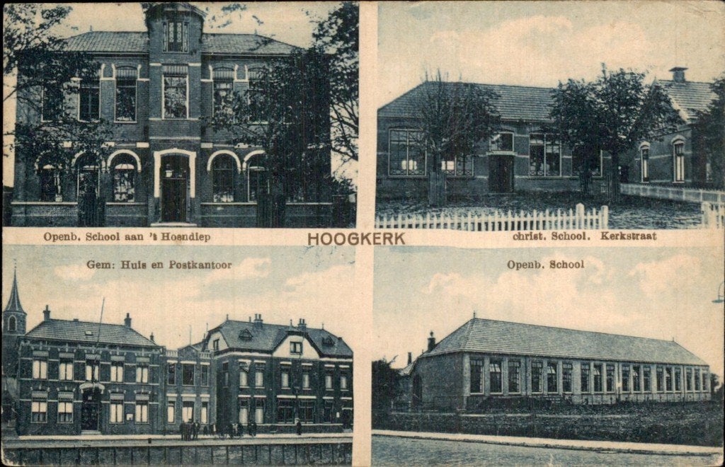 Hoogkerk - School - aan t Hoendiep, Ophalen of Verzenden, 1920 tot 1940, Gelopen, Groningen