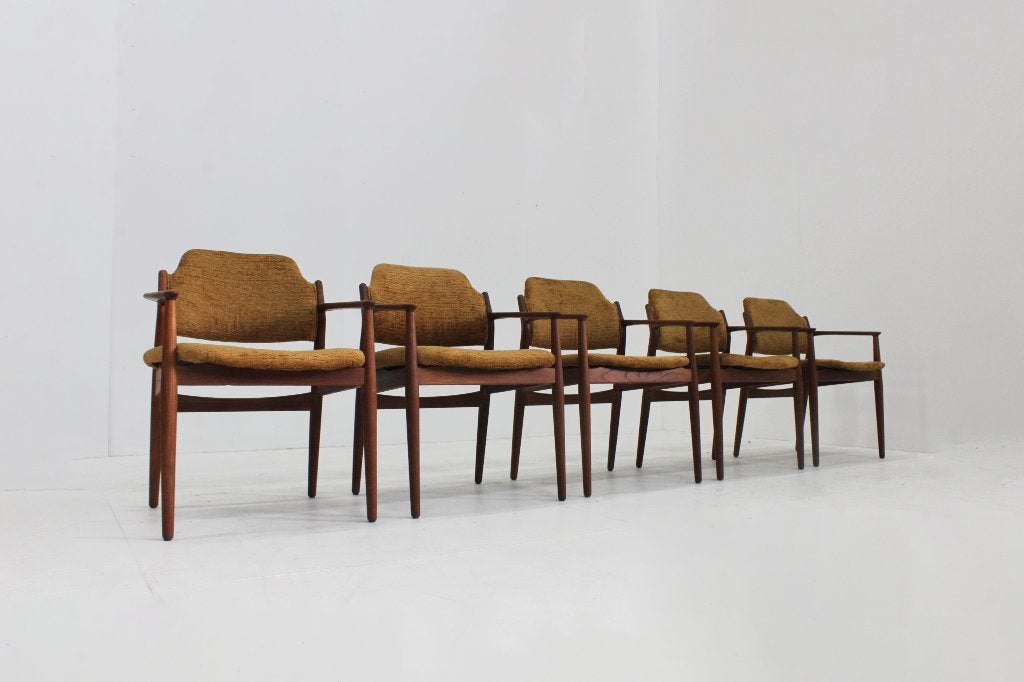 Set Vintage Deense teakhouten stoelen Arne Vodder Sibast, Hout, Bruin, Design, Ophalen of Verzenden