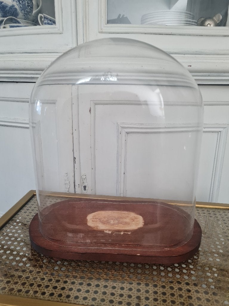 Antieke mond geblazen ovale stolp met houten onderbord, Antiek en Kunst, Ophalen of Verzenden