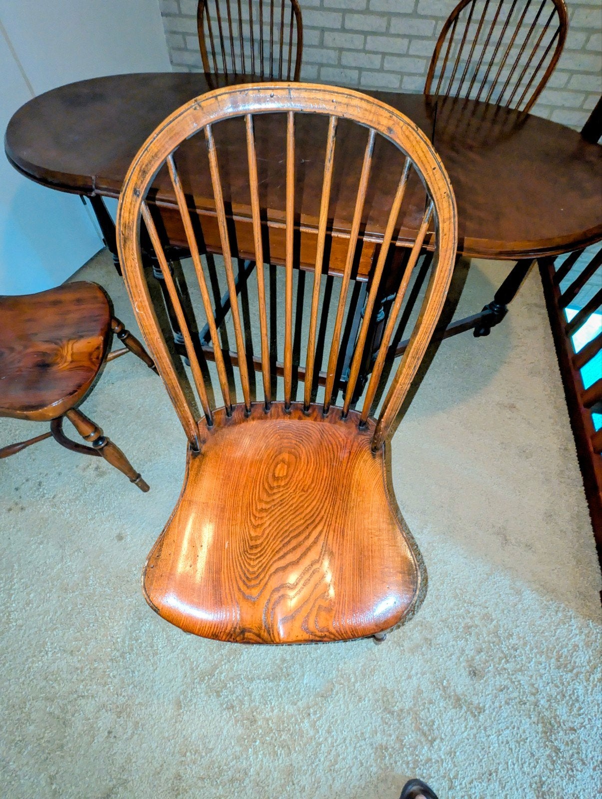4 Antieke Windsor stoelen, Ophalen, Bruin, Vier, Hout