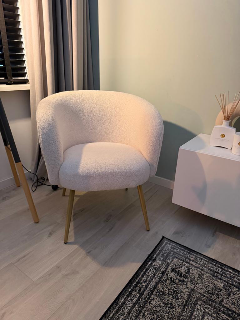 Moderne teddy fauteuil - Crème, Huis en Inrichting, Stoelen, Zo goed als nieuw, Eén, Stof, Overige kleuren, Ophalen