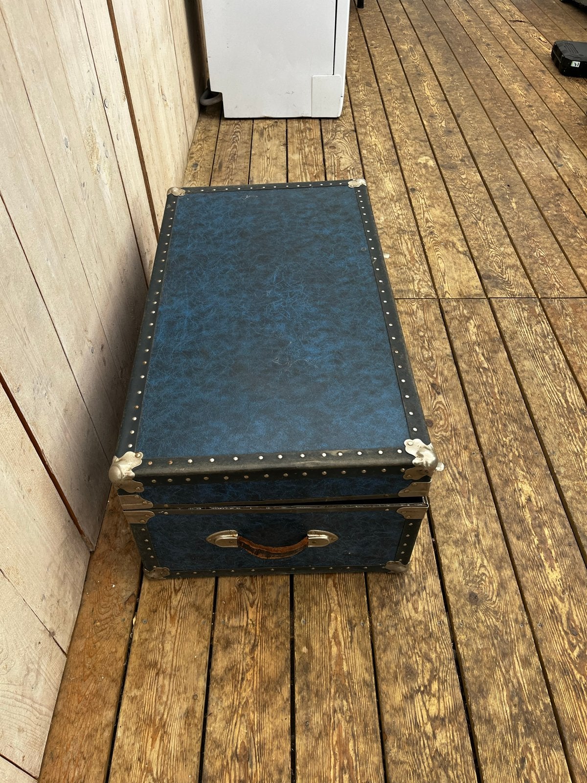 Vintage blauwe koffer / opbergkist, Ophalen, Overige materialen, Gebruikt, 5 – 50