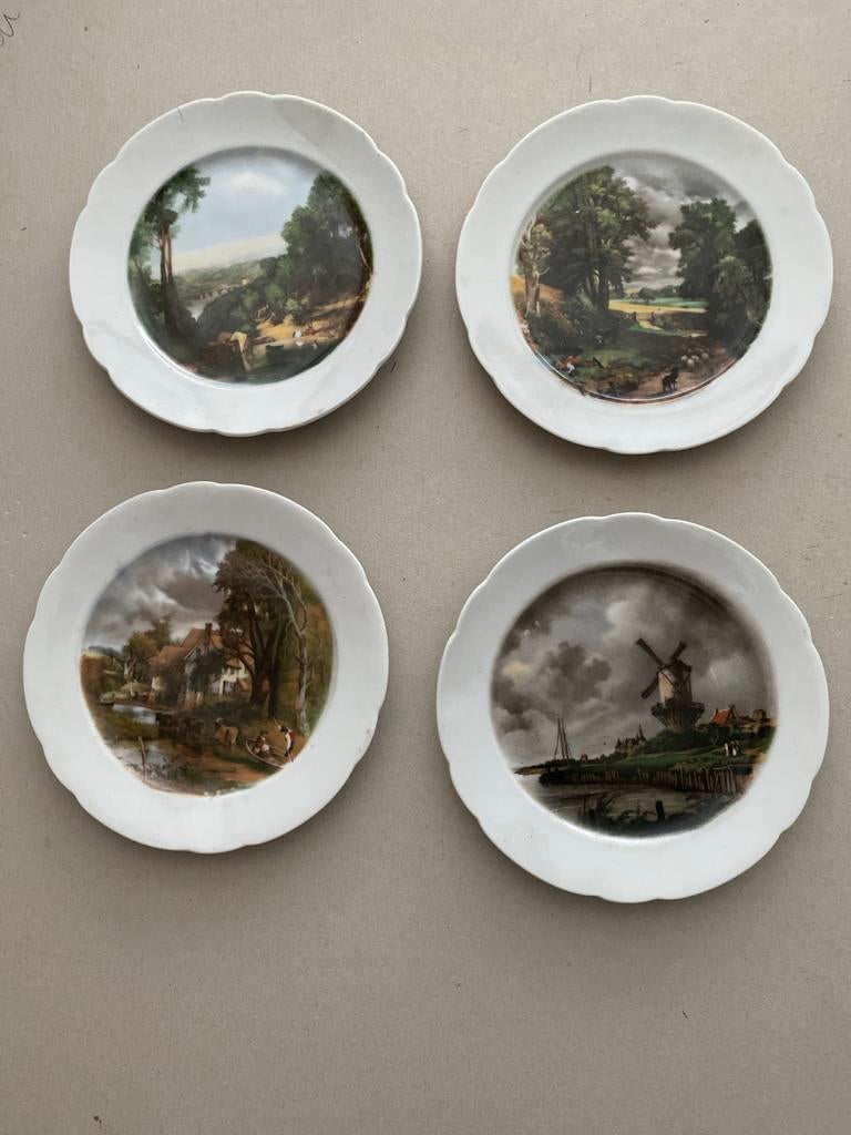 Set van 4 Antieke Decoratieve Borden met Landschappen, Ophalen of Verzenden