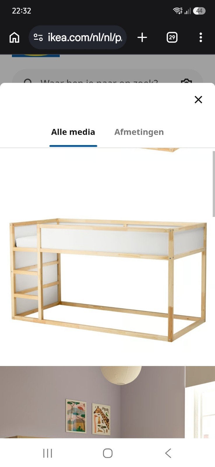 IKEA KURA omkeerbaar bed - grenen, wit, Ophalen, Eenpersoons, 90 cm, Hoogslaper