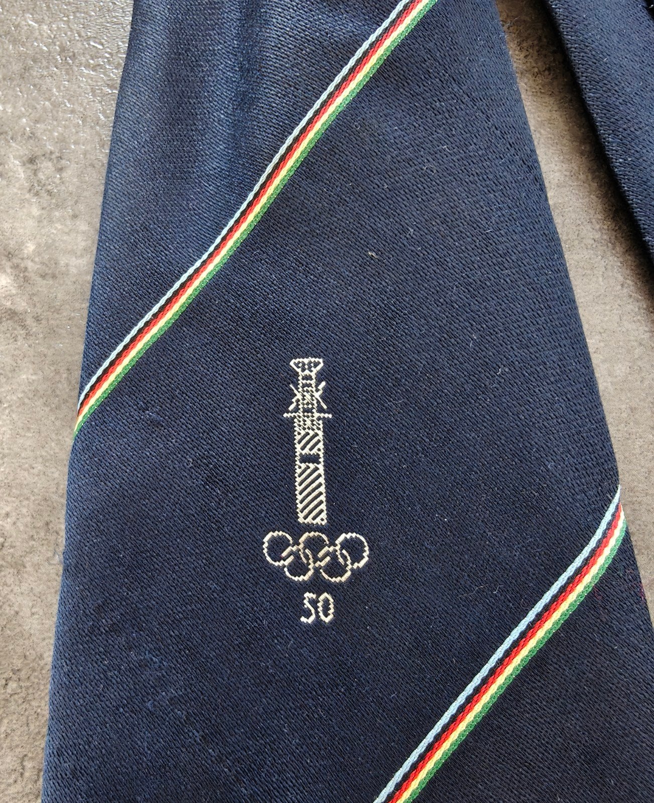 Vintage Stropdas Olympisch Stadion Amsterdam 1928-1978, Ophalen of Verzenden, Gedragen, Blauw, Effen