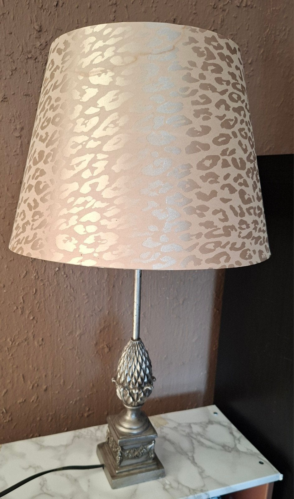 Tafellamp met luipaardprint lampenkap, Gebruikt, Tafellamp, Beige, Rond