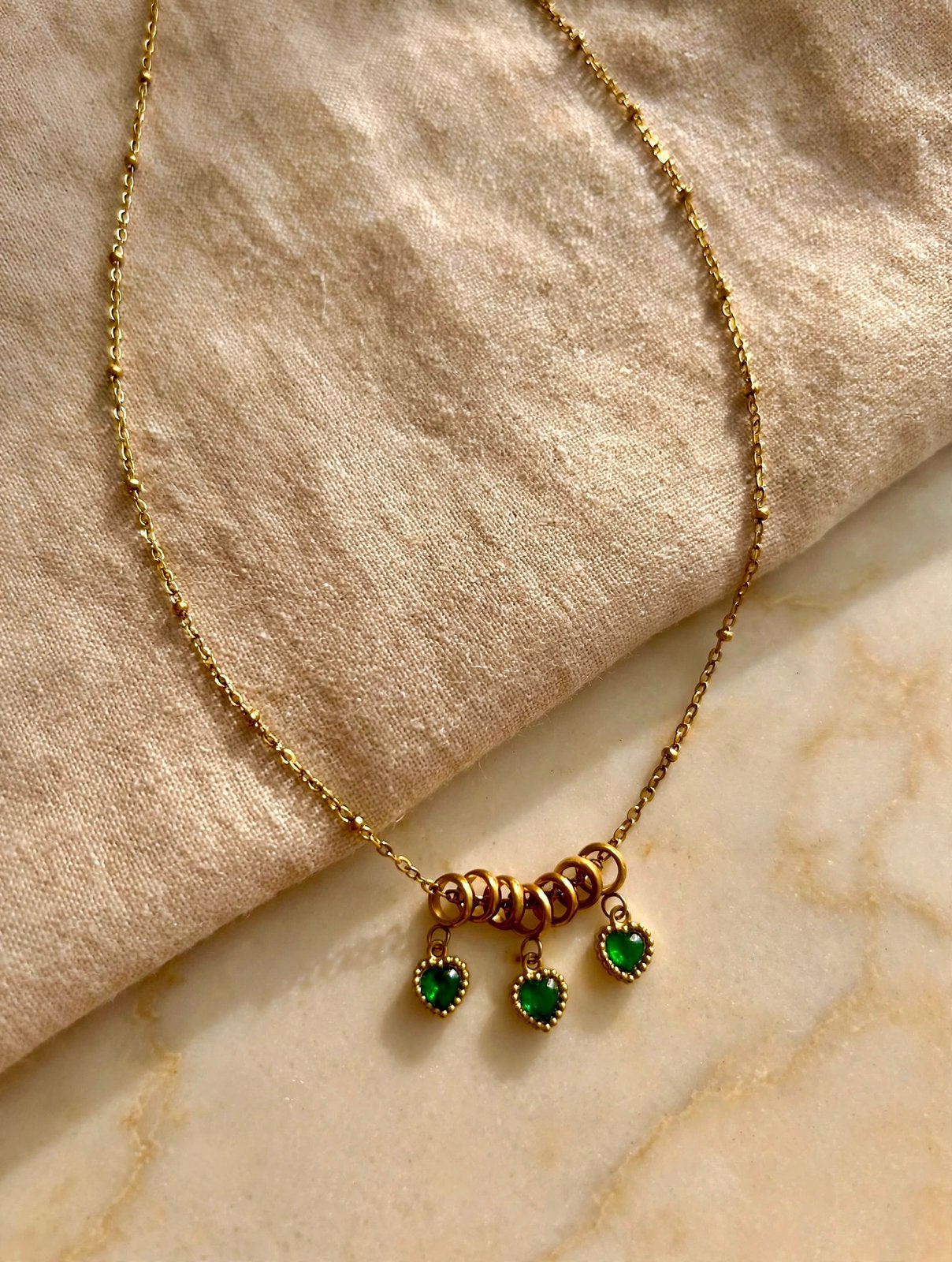 Prachtige goud & groen roestvrijstalen vergulde ketting, Overige materialen, Verstelbaar, Nieuw, Ophalen of Verzenden