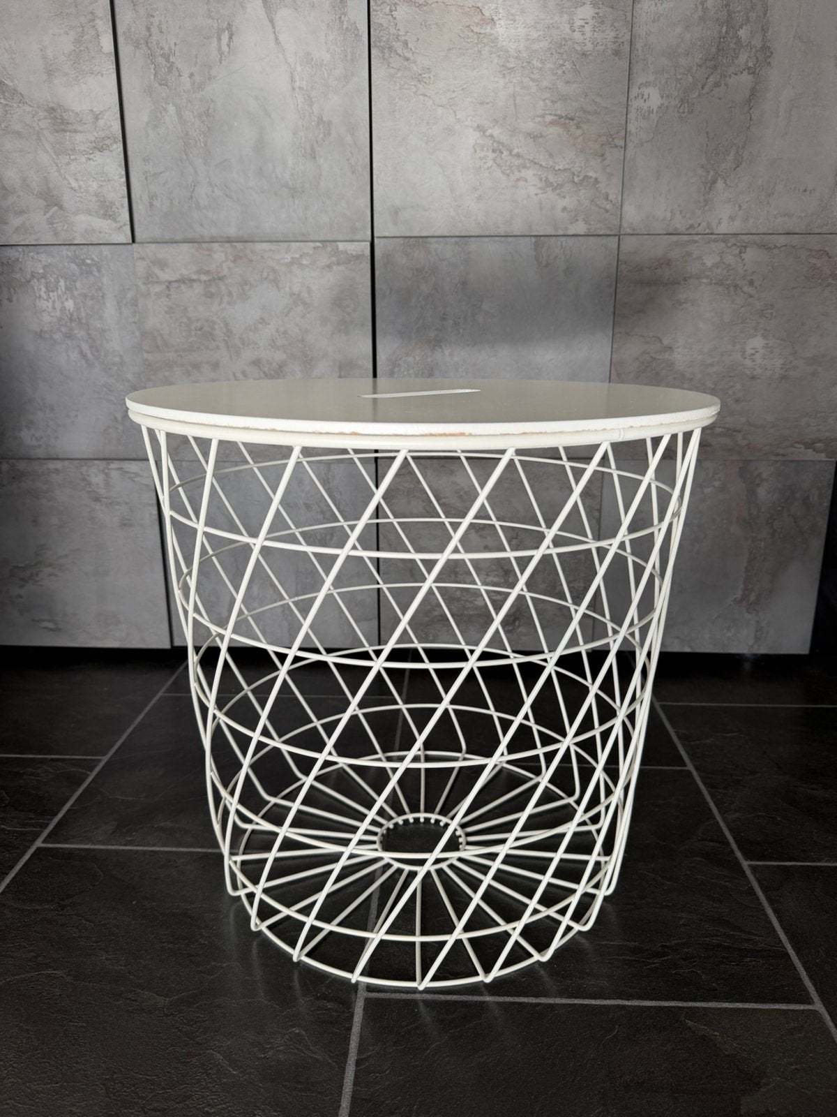 IKEA KVISTBRO Opbergtafel, wit, 44 cm, Ophalen, Mand, Rond, Zo goed als nieuw