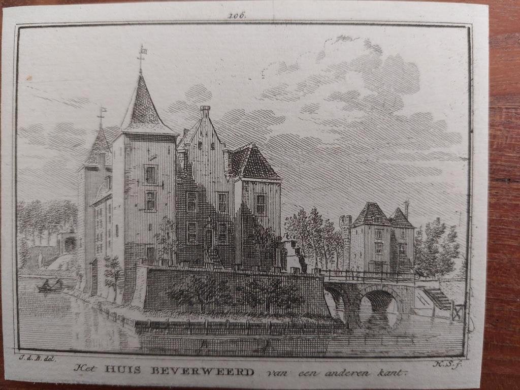 106 / Het Huis Beverweerd Oude gravure uit 18e eeuw, Ophalen of Verzenden