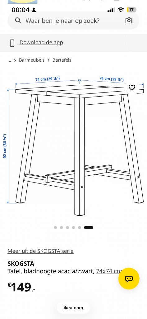 Ikea Skogsta, Ophalen, Zo goed als nieuw, Vierkant, 50 tot 100 cm