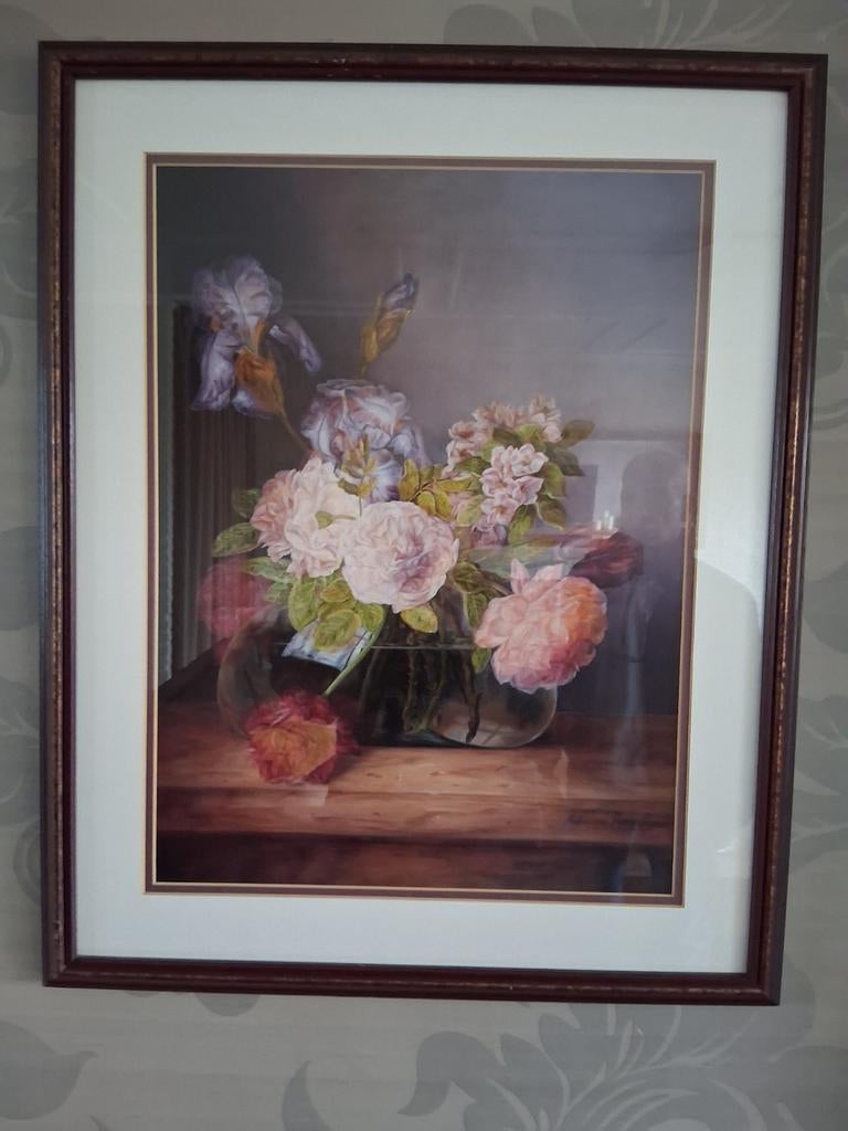 Schilderij met tekening Jan Kooistra lijst donkerrood goud, Antiek en Kunst, Kunst | Schilderijen | Klassiek, Ophalen of Verzenden