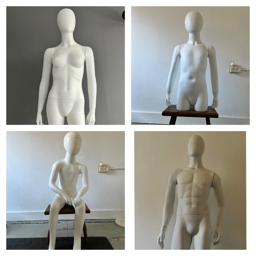 4 professionele etalagepoppen (Man, Vrouw, Kind, Torso), Ophalen, Gebruikt