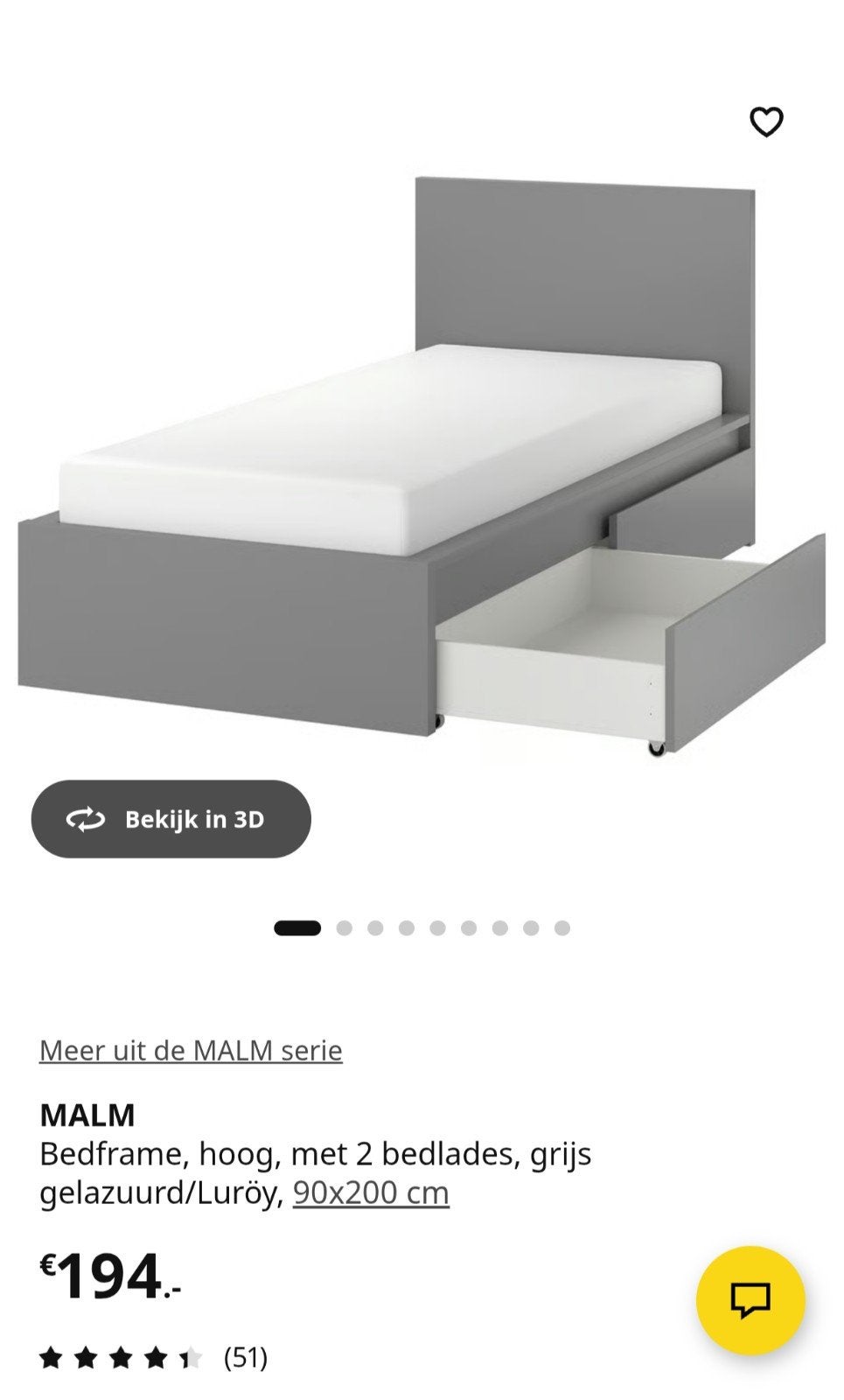 Ikea Malm bed 90x200cm met lades en nachtkastje, Ophalen, Gebruikt, 90 cm, Eenpersoons