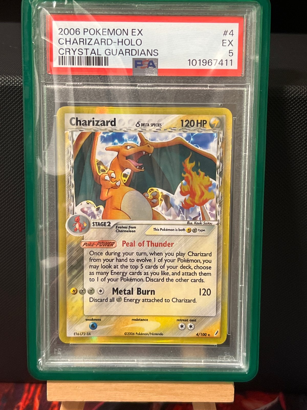 2006 Pokémon EX Charizard-Holo Crystal Guardians PSA 5, Ophalen of Verzenden, Gebruikt, Losse kaart, Foil