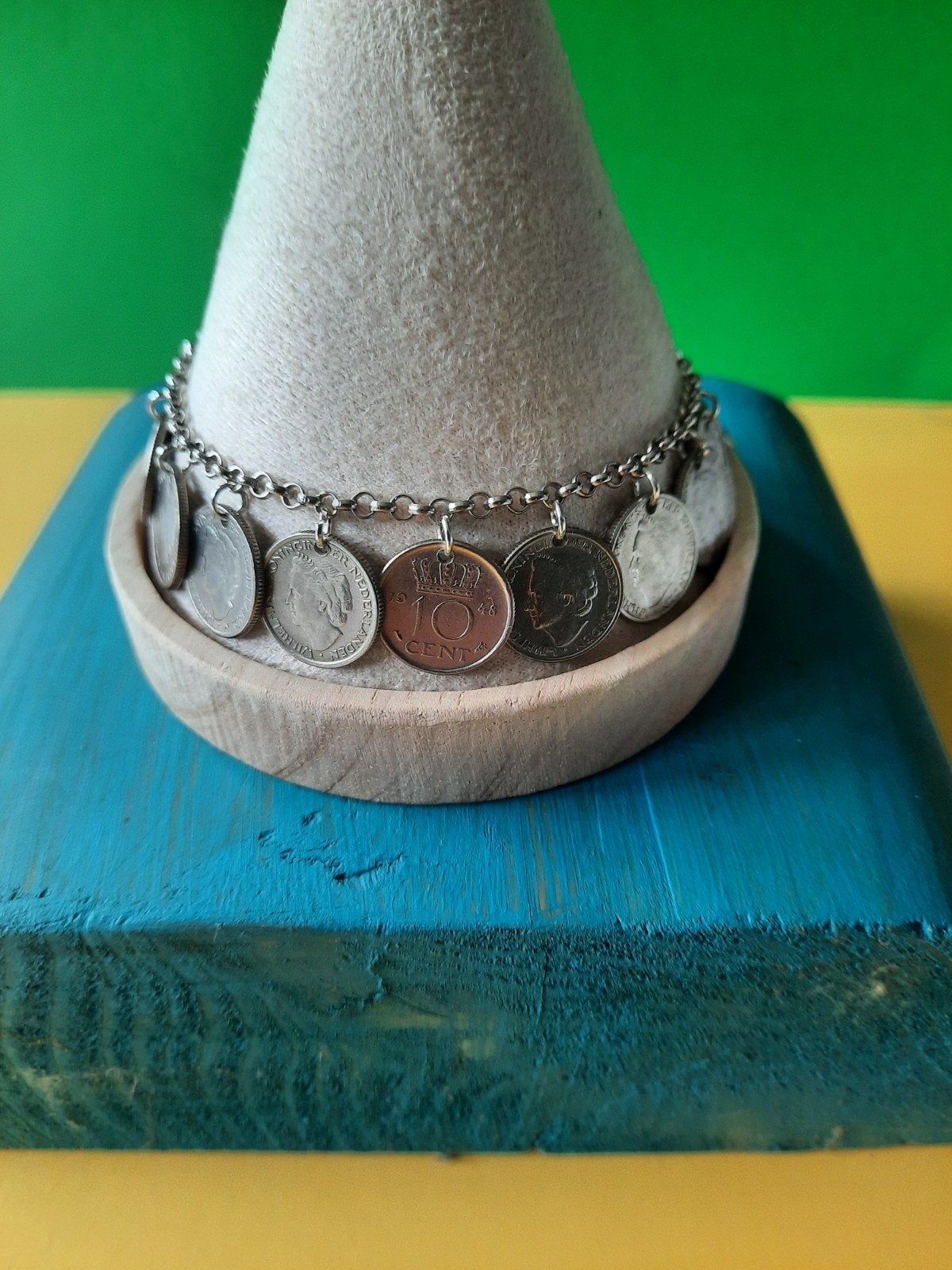 Wilhelmina Dubbeltjes Armband. Lengte 19.5cm, Ophalen of Verzenden, Zo goed als nieuw, Zilver, Staal