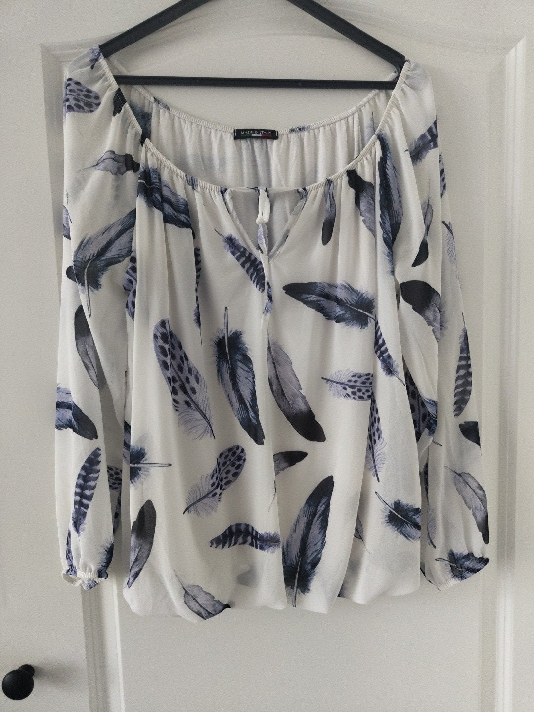 Tuniek wit met blauwe veren lange mouwen, Ophalen of Verzenden, Gedragen, Maat 38/40 (M), Wit