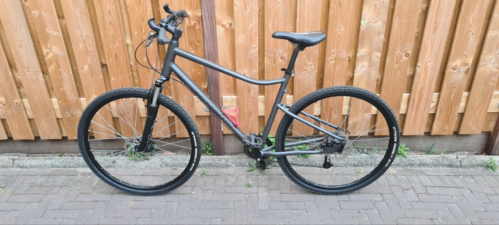 B'Twin Riverside 500 L Hybridefiets Grijs - Zgan, 28 inch, Vering, Zo goed als nieuw, Schijfrem