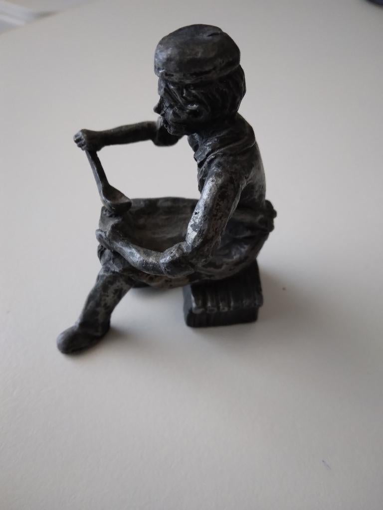 tin man met lepel en schaal oude ambachten, Antiek en Kunst, Antiek | Tin, Ophalen of Verzenden