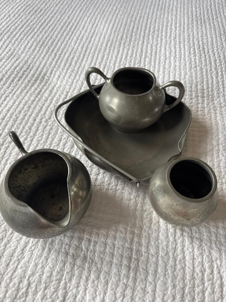 Antiek tinnen theeservies - Metawa Holland, Antiek en Kunst, Antiek | Tin, Ophalen of Verzenden