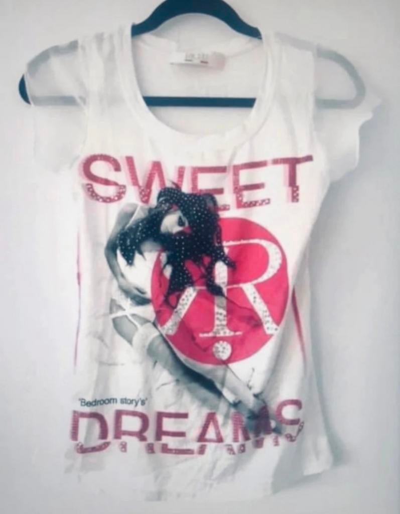Richi tshirt maat xs wit met roze glitters, Wit, Ophalen of Verzenden, Zo goed als nieuw, Korte mouw