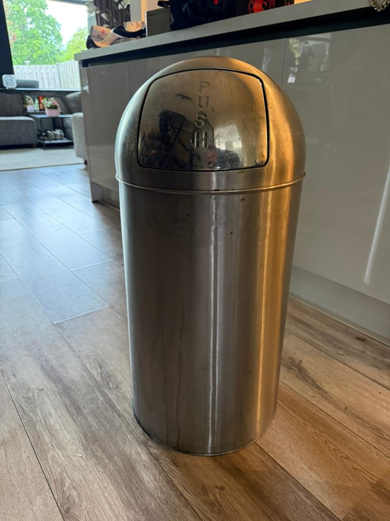 PUSH stainless steel prullenbak, Huis en Inrichting, Woonaccessoires | Prullenbakken, Ophalen, Gebruikt, 50 tot 75 cm, 40 liter of meer